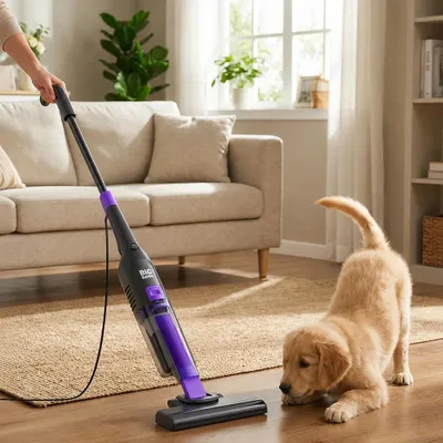 Produktbild von Staubsauger - Kabelgebundener 2-in-1-Stielstaubsauger - Saugleistung 18 kPa - Leistung 400 W - 5-m-Kabel - HEPA-Filter - Flachdüse - Lila