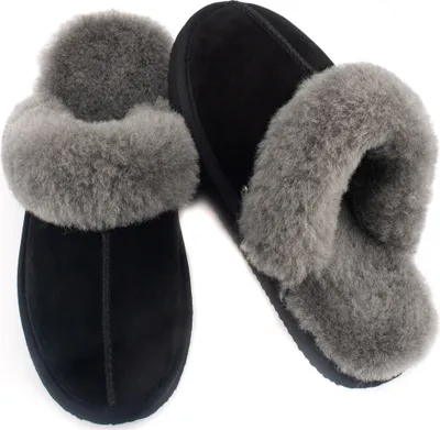 Produktbild von Damen & Herren Rutschfester Sohle Winterhausschuhe  Geschenkidee Wärmende mit Schaffellkragen Umweltfreundliche Hausschuhe Schwarz 41#