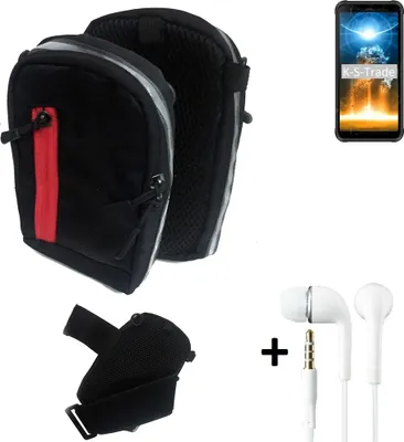 Produktbild von K-S-Trade Outdoor Gürteltasche Holster Umhängetasche + Kopfhörer kompatibel mit Blackview BV6300 Pro schwarz Handy Tasche Case travelbag