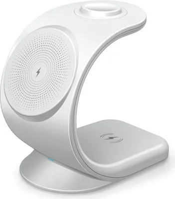 Image de 3 en 1Chargeur magnétique sans fil pour iPhone série 12/13 téléphones portables AirPods Apple Watch, support pour téléphone portable, blanc