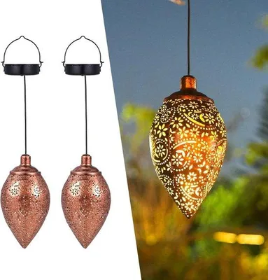 Productafbeelding van Waterdichte terrasverlichting voor buiten, IP65, warm wit licht, Paisley-design, set van 2 metalen lampen voor het balkon
