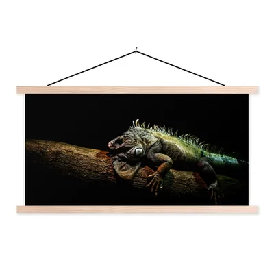Produktbild von MuchoWow® Textilposter Tier - Zweig - Schwarz 120x60 cm mit holzfarbenen Rahmen - Klemmleiste