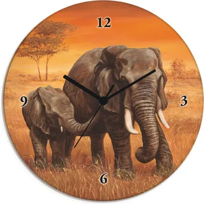 Produktbild von ARTland Glas Wanduhr Quarzuhr - schwarzer Zeiger Elefanten II Größe: 30x30 cm