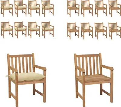 Produktbild von vidaXL Gartenstühle 8 Stk. mit Cremeweißen Kissen Massivholz Teak - Gartenstuhl - Gartenstühle - Gartensessel - Holzstuhl