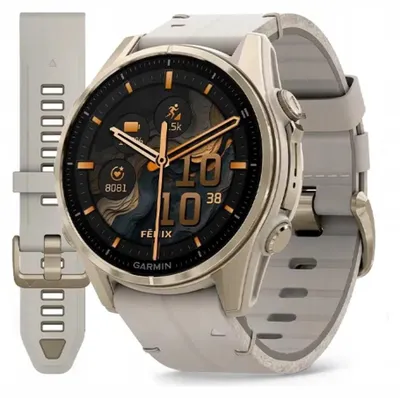 Zdjęcie produktu dla Garmin Fenix 8 43mm AMOLED Sapphire Tytan Soft Gold ze skórzanym paskiem