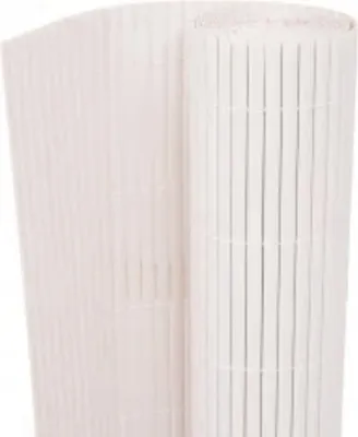 A rolled-up white bamboo fence.