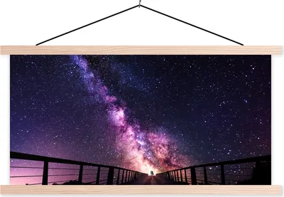 Produktbild von MuchoWow® Textilposter Universum - Galaxie - Lila - Jungen - Mädchen - Kinder 60x30 cm mit holzfarbenen Rahmen - Dekoration