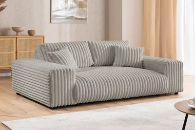 Produktbild von Mollis - Sofa 3 Sitzer aus Hellgrau Plüschcord mit schöner Sitzkomfort