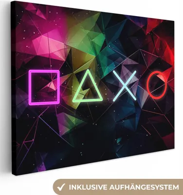 Zdjęcie produktu dla MuchoWow® - Obraz na płótnie - Gry - Nowoczesny - Gra - Neon - Pokój gier, fototapeta ścienna, obrazy dekoracyjne do salonu, 120x90cm