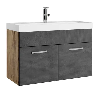Produktbild von Badplaats Badmöbel Set mit Waschbecken und Unterschrank Paso 01 80 x 40 cm Kastanien Eiche mit Dunkel Grau - Waschbeckenunterschrank mit Waschbecken