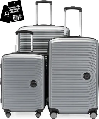 Produktbild von Hauptstadtkoffer MITTE - Gepäck-Set 3 Koffergrößen + digitaler Namensschild Gepäckanhänger, Reisetrolleys mit XL Erweiterung Kofferset Aufgabegepäck ,Silber matt