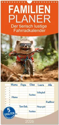 Produktbild von Familienplaner 2026 - Der tierisch lustige Fahrradkalender mit 5 Spalten (Wandkalender, 21 x 45 cm) CALVENDO