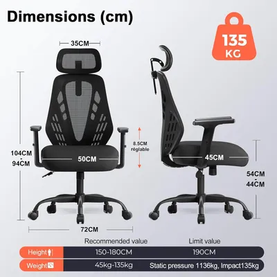Produktbild von Ergonomischer Bürostuhl - Bürostuhl - Gaming-Stuhl - Arbeitstuhl - Bürostuhl mit Kopfstütze