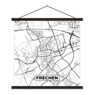Produktbild von MuchoWow® Textilposter Karte - Frechen - Stadtplan - Karte 120x120 cm mit schwarzem Rahmen - Aufhängungsset