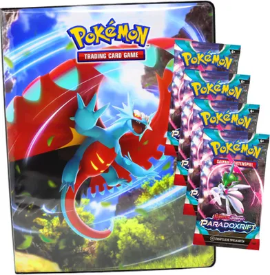 Produktbild von Pokemon Karten Karmesin & Purpur - Paradox Rift - 1 Mappe + 4 Booster Sammelkarten
