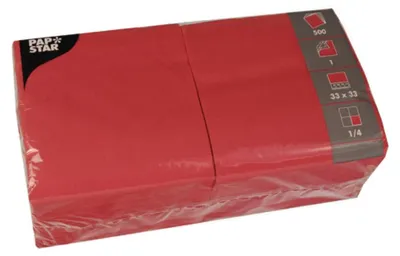 Produktbild von PAPSTAR Servietten 1/4-Falz, 33x33 cm rot, ideal für Feste | Folie (500 Stück)