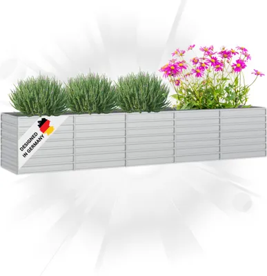 Produktbild von DELUKE® Hochbeet für Garten OSKAR Silber | 400x80x77cm | Verzinkter Stahl | Wetterfest | Gartenbeet Kräuterbeet Blumenbeet Beet hoch Frühbeet für Garten Gemüsebeet