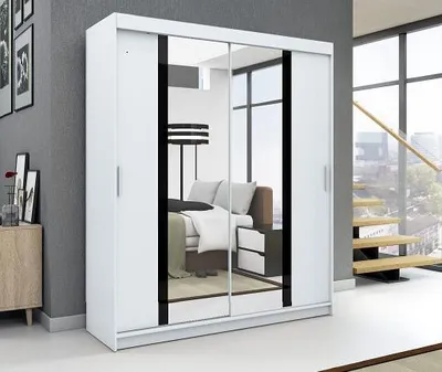 Productafbeelding van Schuifdeurenkast, 2 deuren. Moderne garderobe voor kleding. Verschillende kleuren (wit, zwart, sonoma). Kleerkast BRANI, 180 cm