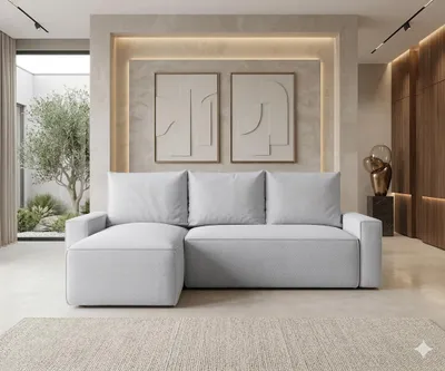 Produktbild von CORNERO Ecksofa mit Schlaffunktion HAVANA in L-Form Sofa mit Schlaffunktion und Bettkasten EckcouchEcksofa L-Form Hellgrau Ottomane links