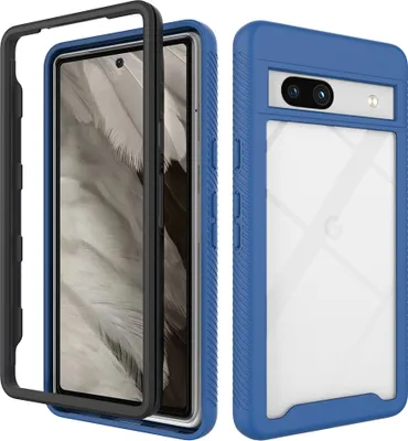 Produktbild von Google Pixel 7A Hülle, Hybrid Transparente Rückseite TPU Bumper Stoßfest Schutzhülle für Google Pixel 7A Dunkelblau