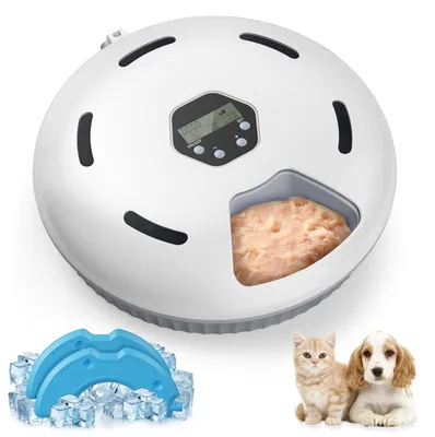 Immagine prodotto di Distributore automatico di cibo per gatti - Dispenser automatico per cibo umido con sistema di raffreddamento - 6 pasti - Funziona a batteria (senza batterie incluse) - Bianco