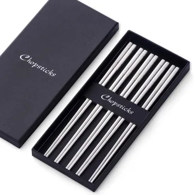 Produktbild von Essstäbchen Set Edelstahl, 5 Paare, 23.3 cm, Spülmaschinenfest, für Sushi