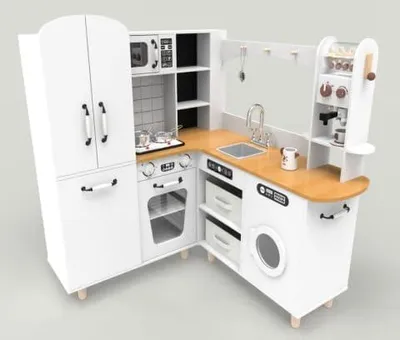 Imagen del producto de Cocina de juguete de madera Eck para niños, con luces y sonidos, incluye 12 accesorios y 2 cestas. Cocina de juguete con fregadero, hornilla, horno, microondas, cafetera, nevera y lavadora, para niños a partir de 3 años (gris)