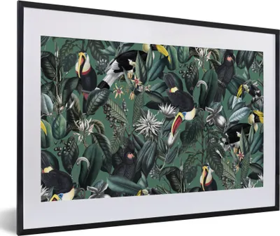 Produktbild von MuchoWow® Gerahmtes Poster Blumen - Vogel - Collage 60x40 cm - Poster mit Schwarzem Bilderrahmen Wandposter Rahmen Foto Bilder - Schlafzimmer - Plakat in Rahmen - Drucken