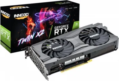 A graphics card and its packaging are shown against a white background.