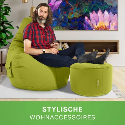 Produktbild von Green Bean® Sitzsack mit Rückenlehne + Hocker "Cozy+Stay" 80x70x90cm - Gaming Chair mit 230L EPS Perlen Füllung - Grün