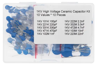 Keramikkondensator-Set 1 kV, 10 Werte x 10 Stück, 100pF–22nF