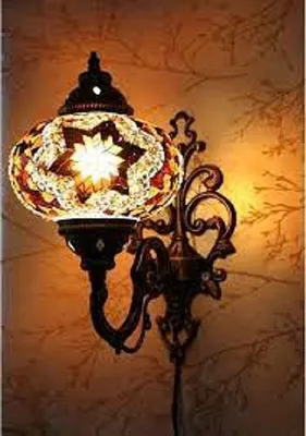 Produktbild von Oosterse Wandlampe – Handgemachte Mozaïeklampe aus Türkei – Ø 16 cm, Höhe 28 cm, Gelb & Braun