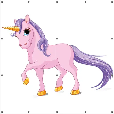 Produktbild von Wallario Outdoor-Poster für Garten oder Balkon, Motiv Einhorn in rosa mit Schweif in lila, in ca. 180 x 180 cm