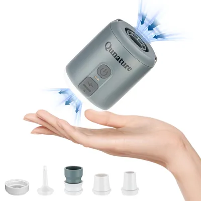 Obrázok produktu pre Qunature Elektrická vzduchová pumpa 1600mAh s dobíjaním, nafukovacia/vyfukovacia pumpa, s 5 vzduchovými tryskami, pre nafukovacie člny/nafukovacie matrace/bazény, sivá