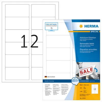 Produktbild von Etiketten A4 weiß 88,9x46,6 mm Movables/ablösbar Papier matt 1200 St.