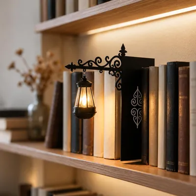 Bücherregal-Laterne aus Metall, LED, warmweiß, 20x12x5 cm, schwarz