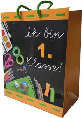 Produktbild von Geschenktasche Schulanfang mit Schreibmotiven Einschulung