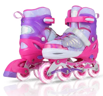 Immagine prodotto di Pattini in linea COSTWAY Schmetterling, pattini in linea per bambini regolabili in 4 misure, pattini in linea per bambini con LED, taglie 38-41, pattini in linea per uso interno ed esterno