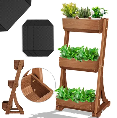 Produktbild von KESSER® Hochbeet mit Etagen Premium Blumenkasten Blumentreppe Pflanztreppe - Gemüsebeet Kräuterbeet Pflanzkübel Frühbeet Blumenbeet Pflanzkasten inkl. Gartenvlies- Beet für Terrasse Balkon & Garten