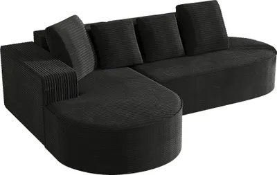 Produktbild von AIORBER Modernes modulares L-Sofa, tiefes Cloud-Kombinationssofa, Schwammsofa ohne Montage, Dreisitzer, gemütlich, mit Kissen, Cord, Schwarz