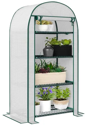 Image de Serre de jardin serre de balcon ršŠsistante aux UV porte enroulable 4 šŠtagššres couverture en PE 80 x 50 x 160 cm blanc