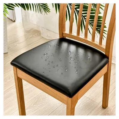 Produktbild von Stuhlkissen, 4 Stück, Kunstleder, wasserabweisend, abnehmbare Schonbezüge für das Esszimmer, Schwarz