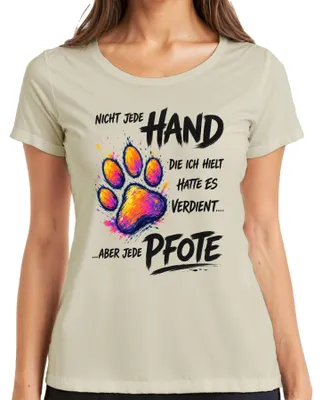 Immagine prodotto di Maglietta da donna con scritta "Non ogni mano, ma ogni zampa. Cane, gatto", stile sarcastico, colore naturale