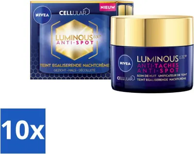 Produktbild von NIVEA - Nachtcreme - CELLular LUMINOUS630 Gegen Pickel - Ausgleichend - Gegen Pigmentflecken - Mit Hyaluronsäure - 50 ml - Vorteilspack - 10 Stücke