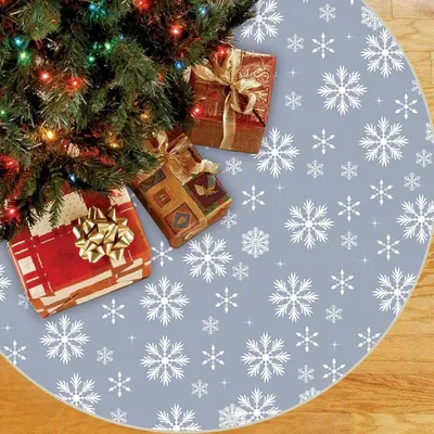 Image de Nappe de Noël grise avec motif de flocons de neige, diamètre 120 cm, en polyester