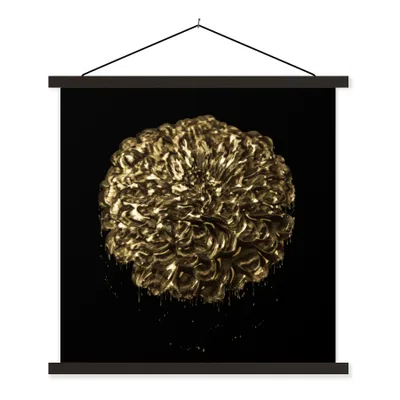 Produktbild von MuchoWow® Textilposter Blumen - Blätter - Gold 120x120 cm mit schwarzem Rahmen - Aufhängungsset