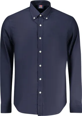 Produktbild von Herren Langarmhemd Blau mit Button-Down-Kragen und 2-Knopf-Manschetten