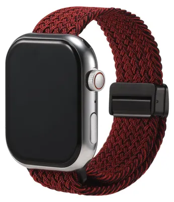 Produktbild von Nylon Loop Ersatzarmband für Apple Watch 1 2 3 4 5 6 7 8 9 10 11 SE 1 2 3 mit 38/40/41/42mm Geflochtenes Textilarmband Dunkelrot Verstellbares Smartwatch Armband Größe Universal