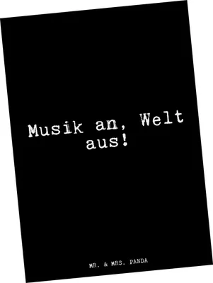 Produktbild von Mr. & Mrs. Panda Postkarte Musik an, Welt aus!... - Schwarz - Geschenk, Song, Einladung Geburtstag, Grußkarte, lustige Sprüche, lustig, Sprüche, Lied, Kopfhörer, Zitate