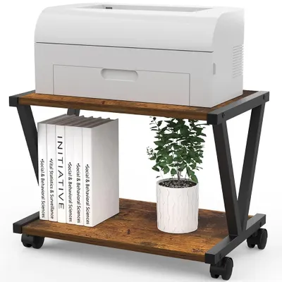 Immagine prodotto di Supporto per stampante - Tavolino da scrivania in legno - 2 ripiani - 44 x 28 x 28 cm - Marrone